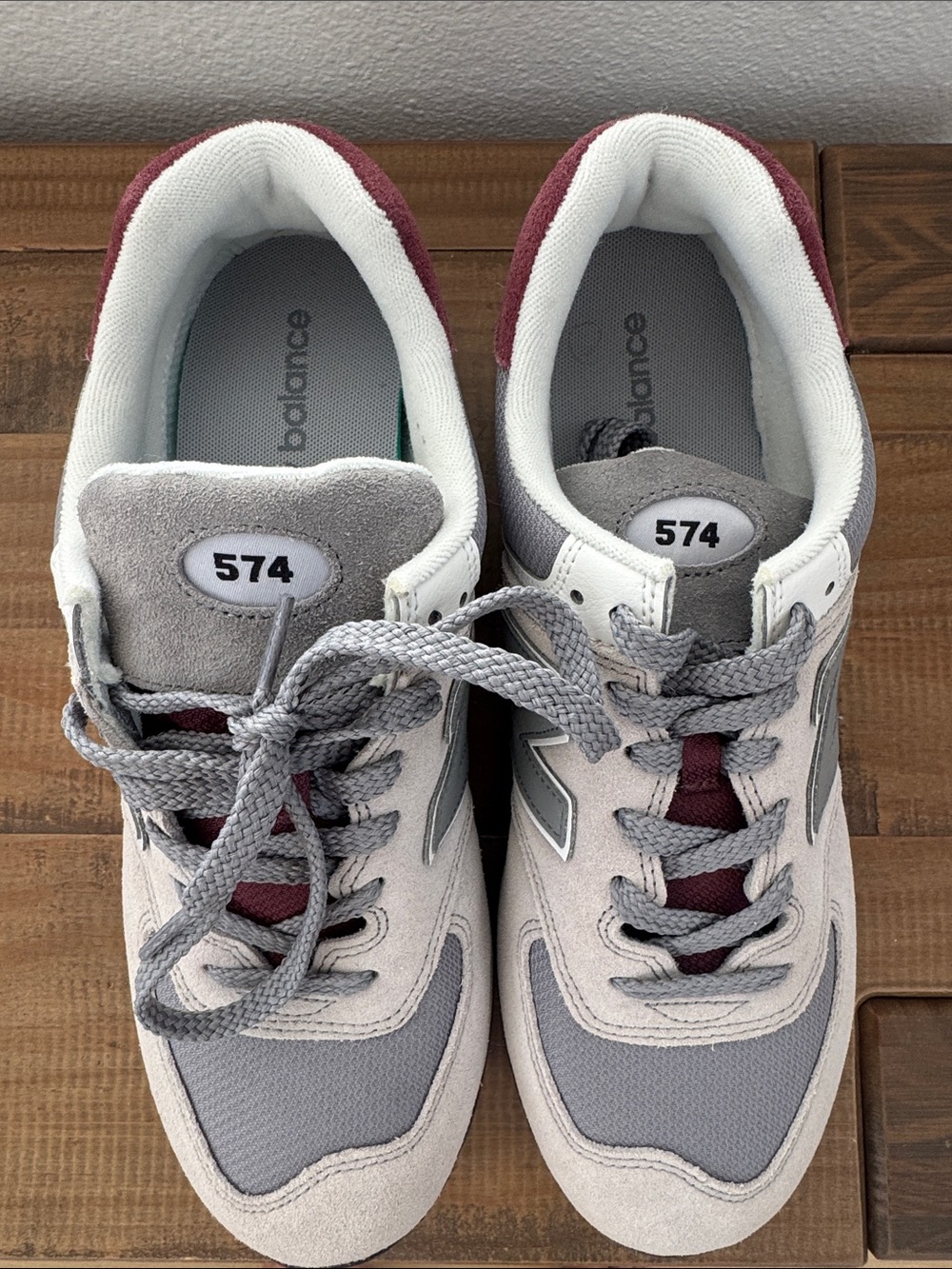 New Balance Women's Gray and Burgundy 574 Classic Sneakers